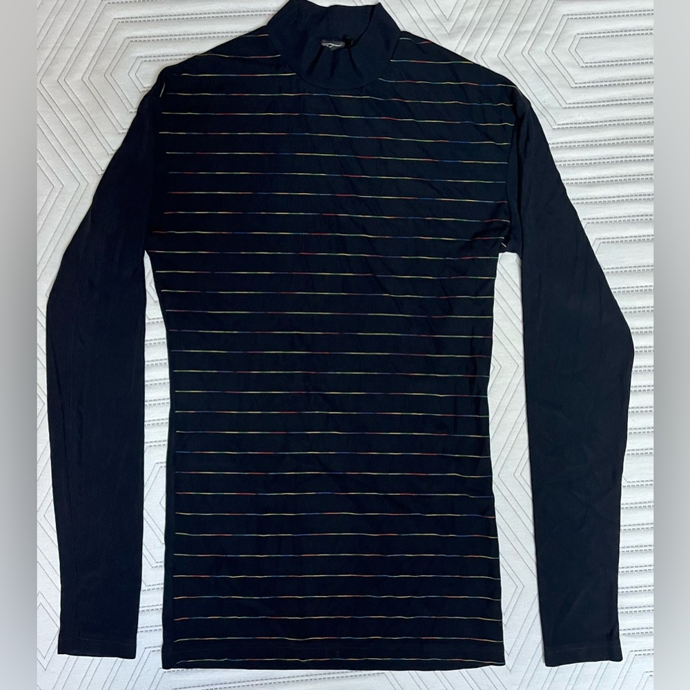 Vintage Faust Black Long Sleeve Striped Mock Neck Sweater